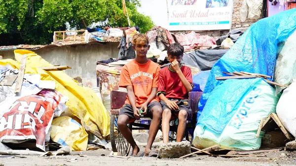 stock image Two poor kids looking at the camera