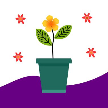 Saksı ikonu, vektör çiçeği bitkisi, bahçe çizimi. Tasarımın ve elementlerin için saksı çiçeği. Güzel çiçek ikonu şablonu. Düz bitki illüstrasyonu