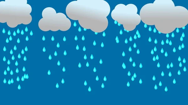 Mavi Arka Planda Bulut Yağmurun Çizimi Şiddetli Yağmur Yağmur Mevsimi — Stok Vektör