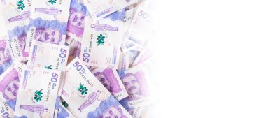 Kolombiya banknotlarının resim yığını, üst görünüm