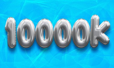 Number of 10,000 in silver balloons on a blue background