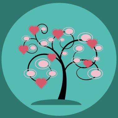 Ağaç çemberi kalp pastel kart sevgililer günü
