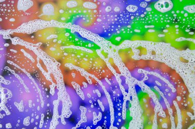 Beyaz köpük dokusu arka planı. Cam temizleyici, sabun, şampuan köpüğü.