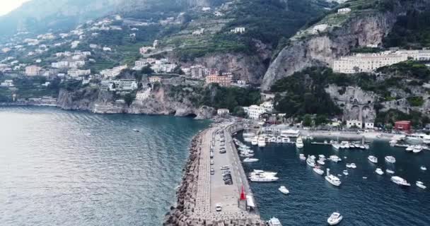 Vista Panorámica Costa Amalfi Italia Vista Aérea Del Puerto Ciudad — Vídeos de Stock