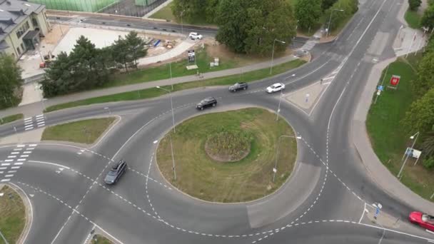 Vue Dessus Circulation Automobile Sur Voie Rond Point Cercle Circulation — Video