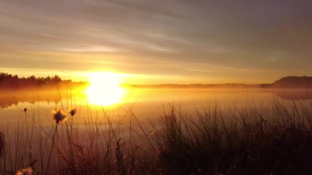 Zeitraffer Eines Majestätischen Sonnenuntergangs Oder Sonnenaufgangs Über Einem See Flauschige — Stockvideo