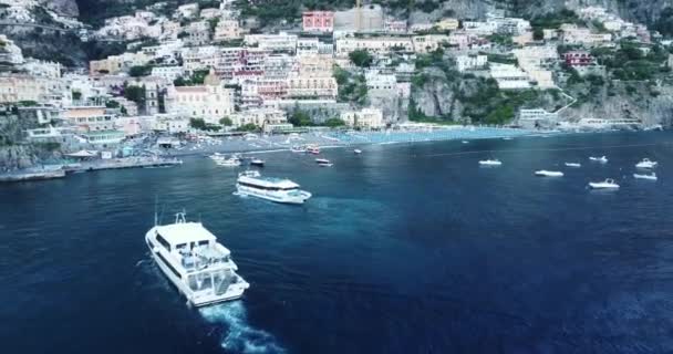 Voando Sobre Bela Vista Aérea Positano Nápoles Itália Cidade Branca — Vídeo de Stock