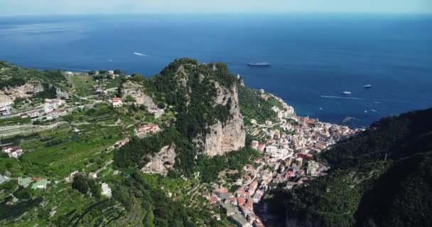 Volando Sobre Hermosa Vista Aérea Positano Nápoles Italia Ciudad Blanca — Vídeos de Stock