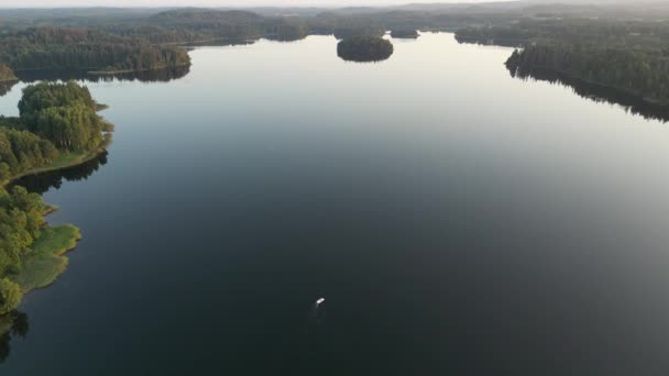 Vue Par Drone Bateau Sur Lac Profitant Coucher Soleil Soleil — Video