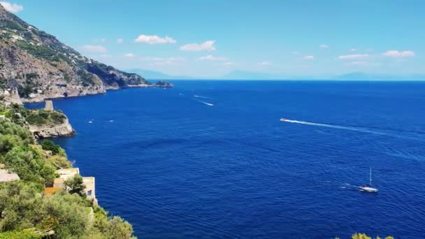 Vista Aérea Drone Costa Mar Tirreno Amalfi Costa Napoli Itália — Vídeo de Stock