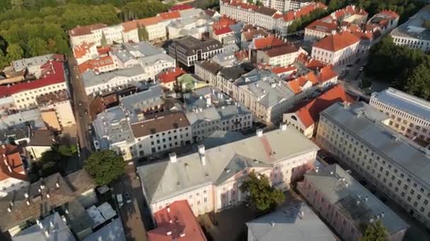 Morning Drone View Town Hall Amazing Sunrise Sunset View Tartu — Stockvideo