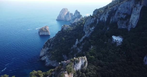 Aerial View Three Faraglioni Rocks Capri Island Aerial Drone View — Stok video