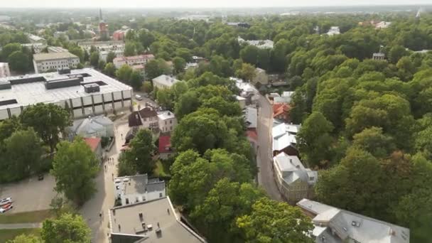Morning Drone View Town Hall Amazing Sunrise Sunset View Tartu — ストック動画