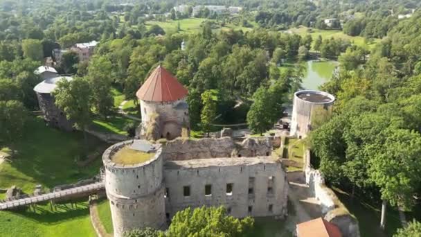 Circeling Cesis Castle Medieval Castles Latvia Archeological Park Historical Landmark — ストック動画