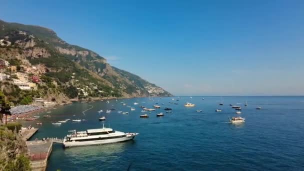 Positano Tourist Destination Amalfi Coast Aerial Time Lapse Hyper Lapse — Vídeo de Stock