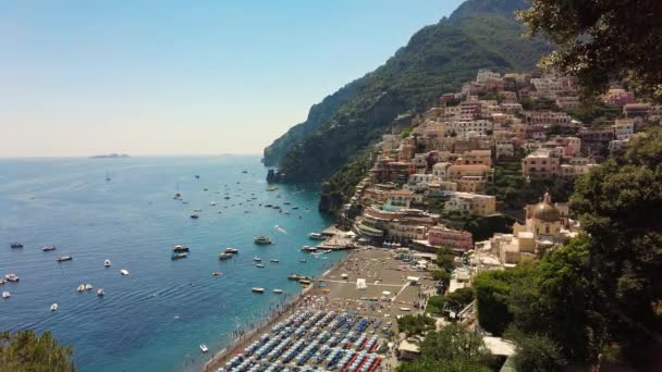 Positano Tourist Destination Amalfi Coast Aerial Drone View Positano Naples — Stock video