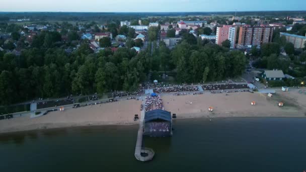 Large Crowd People Music Festival Open Air Concert Nearby Lake — Stockvideo