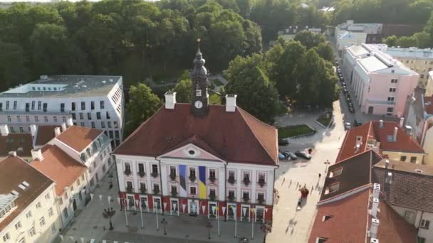 Drone Footage Old Town Square Beautiful Panoramic Fly Old Town — Stock Video