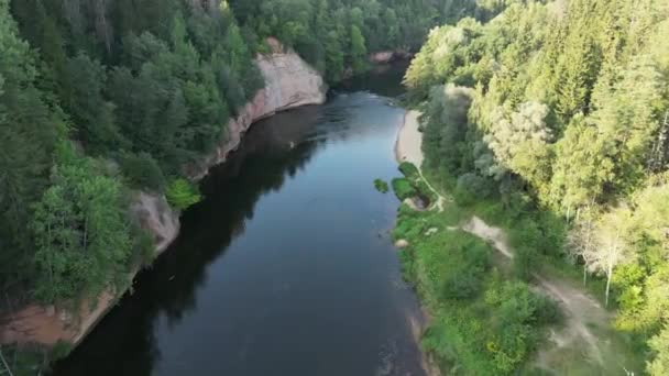 Scenic Winding River Aerial Drone View Environmental Reserve Gorgeous Colorful — 비디오