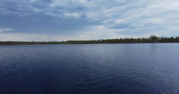 Flying Low Lake Water Sun Sets Horizon Small Waves Sunny — Stockvideo