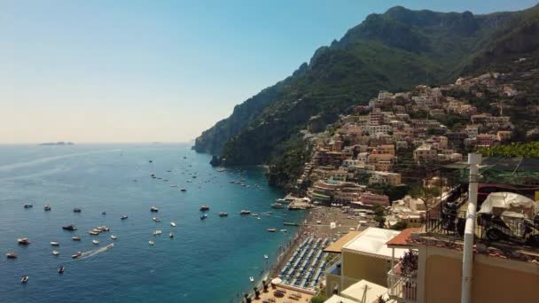 Positano Tourist Destination Amalfi Coast Aerial View Aerial Drone View — Vídeos de Stock