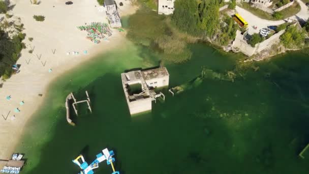 Village Flooded Submerged Underwater Abandoned Rummu Quarry Turquoise Lake Underwater — Stockvideo