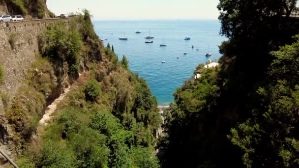 Positano Tourist Destination Amalfi Coast Aerial Drone View Positano Naples — Stockvideo