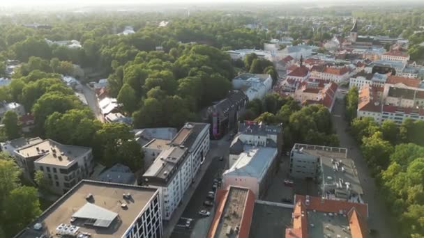 Morning Drone View Town Hall Amazing Sunrise Sunset View Tartu — Vídeo de Stock
