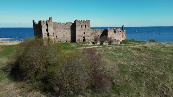 Estonya Manzaralı Kırsal Alanda Bir Kale Güzel Taşlar Resifler Kuzey — Stok video
