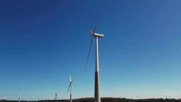 Turbinas Eólicas Grandes Con Palas Campo Parque Eólico Que Genera — Vídeo de stock