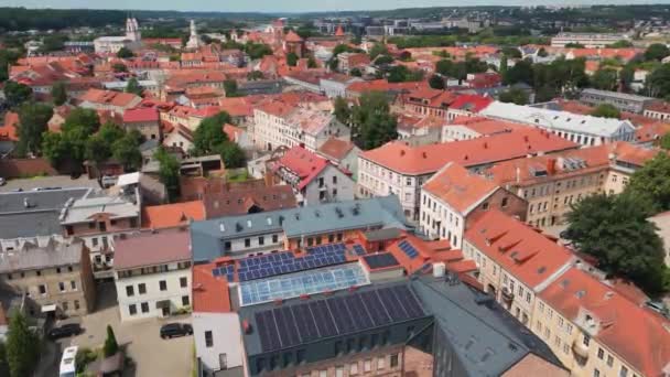 Piękna Panorama Starego Miasta Kownie Wieżami Kościelnymi Ratuszem Nemunas Brzeg — Wideo stockowe