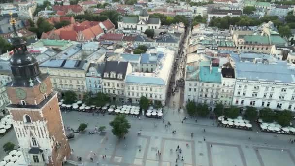 Drohnenbild Vom Krakauer Hauptmarkt Hauptmarkt Oder Rynek Glowny Mit Rathaus — Stockvideo