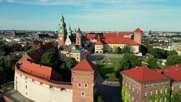 Marktplatz Von Oben Luftaufnahme Der Altstadt Von Krakau Mit Sonnenuntergang — Stockvideo