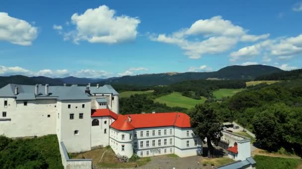 Flying Lupca Castle Lupciansky Hrad Burg Liptsch Slovakia Aerial View — Stock Video