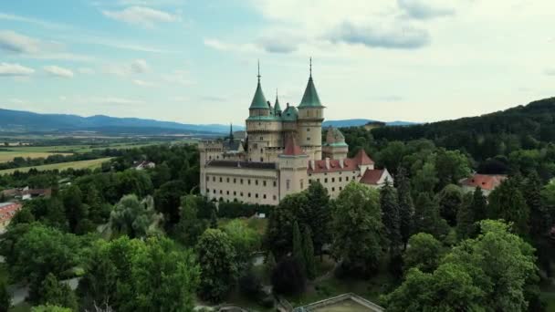 Letecké Video Bojnického Zámku Unesco Slovensku Romantický Zámek Gotickými Renesančními — Stock video