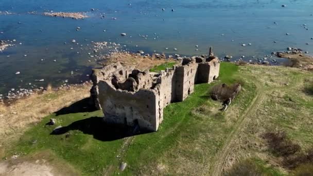 Widok Lotu Ptaka Fortecę Piękne Historyczne Ruiny Estonii Położony Nad — Wideo stockowe