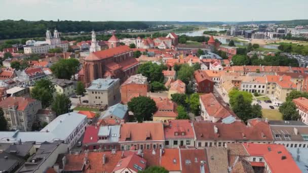 Lindos Skyline Cidade Velha Kaunas Com Torres Igreja Prefeitura Lindas — Vídeo de Stock