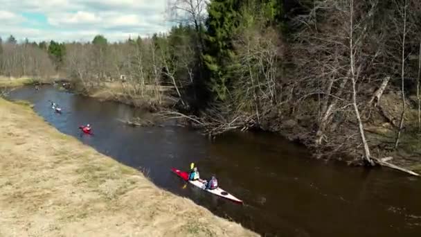 Drone Disparó Una Canoa Deportiva Conducida Por Equipo Hombres Mujeres — Vídeos de Stock