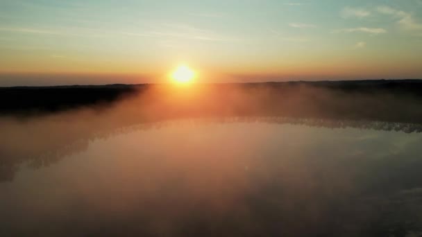 Nebbia Sul Lago Riprese Aeree Drone Volare Sopra Nebbia Riempito — Video Stock