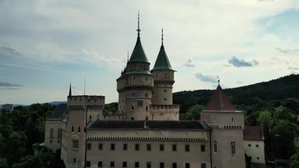 Aerial View Bojnice Medieval Castle Unesco Heritage Site Slovakia Aerial — Stock Video