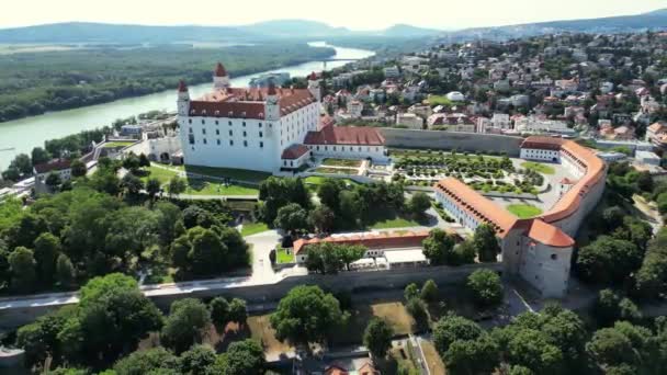 Κηφήνας Που Πετάει Στο Κάστρο Της Μπρατισλάβσκι Μπρατισλάβσκι Χραντ Κάστρο — Αρχείο Βίντεο