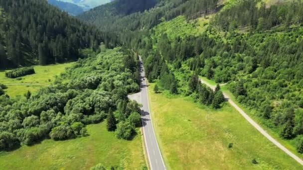 Altas Montanhas Tatras Eslováquia Montanhas Verão Estrada Limpa Através Floresta — Vídeo de Stock