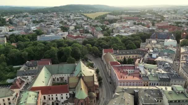 Krakau Polen Centrale Plein Beroemde Kathedraal Bij Zonsopgang Zonsondergang Krakau — Stockvideo