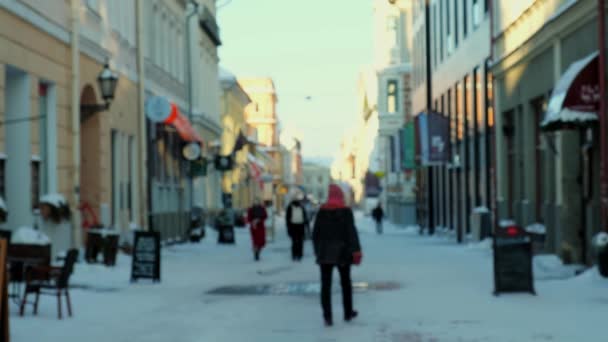 Πεζοί Της Πόλης Πρωί Του Χειμώνα Διασχίζουν Δρόμο Περπατώντας Στο — Αρχείο Βίντεο