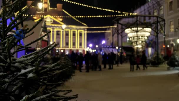 Decorações Natal Rua Criam Clima Festivo Grande Multidão Pessoas Todo — Vídeo de Stock