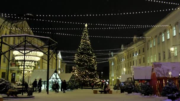 Староміська Ринкова Площа Тарту Естонія Люди Катаються Ковзанах Міських Ковзанах — стокове відео