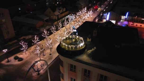 Estse Vlag Tower Stad Voru Estland Kerstvakantie Licht — Stockvideo