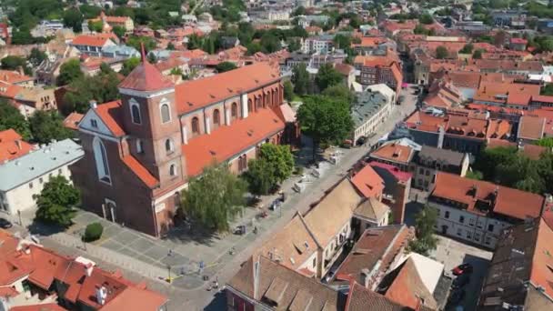 Piękna Panorama Starego Miasta Kownie Wieżami Kościelnymi Ratuszem Przy Rzece — Wideo stockowe