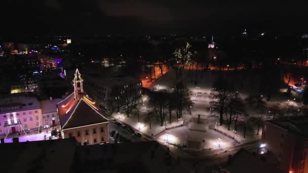 Luchtfoto Drone Beelden Van Kerst Stad Wolkenkrabber Filmische Achtergrond Dorpat — Stockvideo