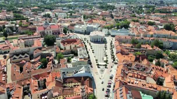 Emberek Átkelés Utca Vilnius Katedrális Látható Háttér Székesegyház Tér Vörös — Stock videók